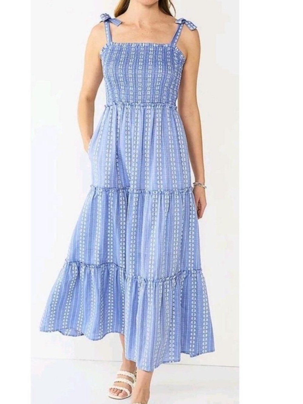 Draper James Periwinkle Tie-Strap Tiered Maxi Dress size L